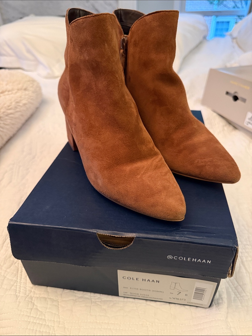 Cole Haan Cognac Suede Pointed-Toe Ankle Booties